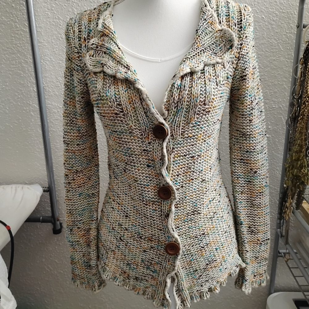 Bohemian Knit Women's Sweater Feminine Natural Colors Size Small Petite